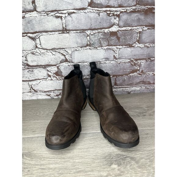 Sorel Emelie Brown Leather Ankle Boots Chelsea Wedge Booties Women 7.5M US/38.5 - Picture 13 of 16